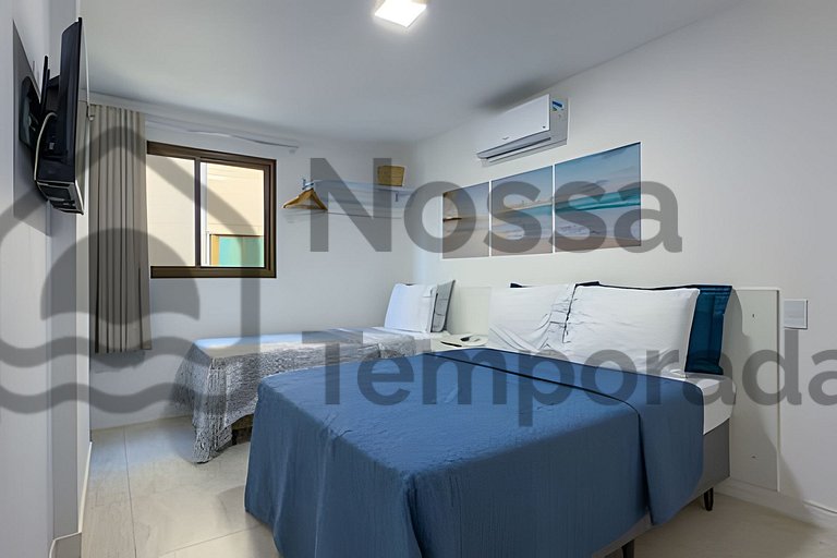 50 m da praia- Vista mar, piscina e churrasqueira