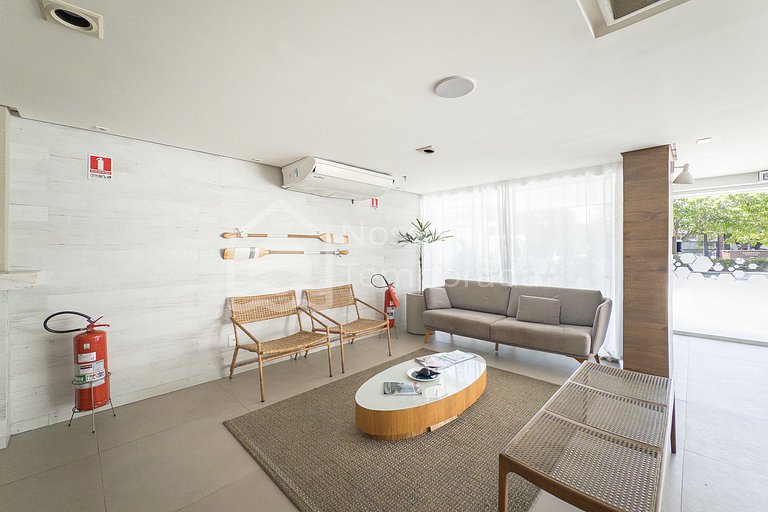 Flat moderno na Passagem com piscina, sauna, academia e Netf