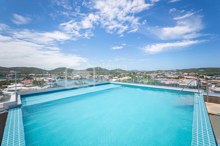 Flat moderno na Passagem com piscina, sauna, academia e Netf